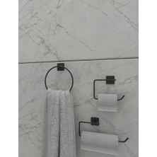 Die Grup Alper Banyo 3’lü Siyah Banyo Seti, Yapışkanlı ve Vidalı Montajlı Havluluk, Tuvalet Kağıtlığı, Yuvarlak Havluluk ve Kağıt Havluluk Seti