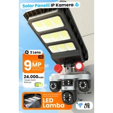 Sarftech 9mp 3 Lensli Sim Kartlı 4g Lte Solar Güneş Enerjili Akıllı Ip Kamera -13W Güçlü LED Sokak Lambası, 24000MAH Bataryalı, IP66 Su Geçirmez, Gece Görüşlü Dış Mekan Güvenlik Kamerası