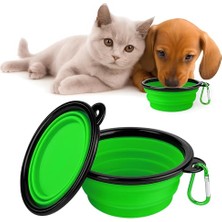 Die Grup Kanji Katlanabilir Silikon Mama ve Su Kabı – 350 ml - Yeşil, Askı Aparatlı, Taşınabilir, Katlanabilir Pet Mama Kabı – Kedi ve Köpekler Için Seyahat Dostu Mama Kasesi