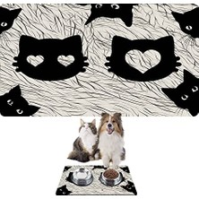 Die Grup Monnhein Mama ve Su Evcil Hayvan Beslenme Matı, Kolay Temizlenen Emici Su Geçirmez Kumaş, Küçük Orta Boy ve Büyük Kedi ve Köpekler Için Dayanıklı Köpek Kedi Paspas (50X35, Black Cats)