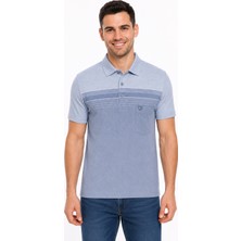Bihan Store Çizgili Polo Yaka Erkek Tişört – Cepli Kısa Kollu P-00007152/ 3130-BUZ Mavisi