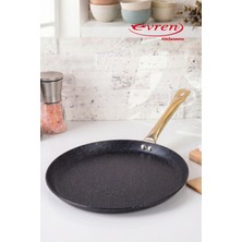 EVREN MUTFAK 30 cm Gold Stone Kısa Kenarlı Krep Tava, Non-Stick Krep Omlet Tavası (Boru Kulp)