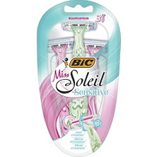 Die Grup Bıc Miss Soleil Sensitive Kadın Tıraş Bıçağı 3'lü Blister (3 Bıçak), Oynar Başlık, Aloe Vera ile Zenginleştirilmiş Kayganlaştırıcı Jel Şerit