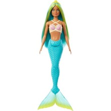 Die Grup Barbie Bebek Mavi ve Sarı Renkli Saçları, Turkuaz Kuyruğu ve Saç Aksesuarıyla Barbie Deniz Kızı Bebek HRR03