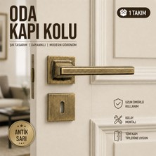 Badem10 Techno Premium Olifka Antik Sarı Kare Rozetli Oda Kapı Kolu Iç Mekan Kapı Kolu Takımı Şık Model