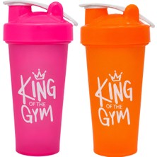 Cool Plastik King Of The Gym Shaker 650 ml Ölçekli ve Sızdırmaz Kapaklı Protein Shaker 2\'li Set (Pembe+Turuncu)