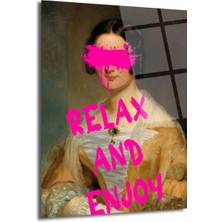 GLAZELLA Relax And Enjoy Neon Pembe Graffiti Klasik Portre Cam Tablo
