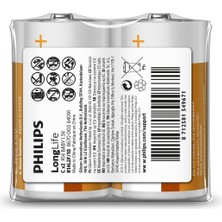 Philips Extra Zinc Chloride C Boy Orta Boy Pil 1.5V - R14L2F/10 - 2'li Naylon Paket