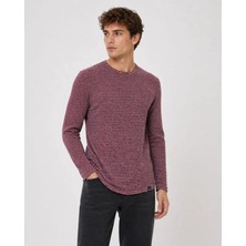 Etiler Collection Erkek Dokulu Çizgili Uzun Kollu Tişört Oval Kesim - Bordo