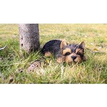 Die Grup Hi- Line Gift 87710-M Yorkshire Terrier Köpek Uyuyan Evcil Hayvan Dostları Heykeli, Siyah