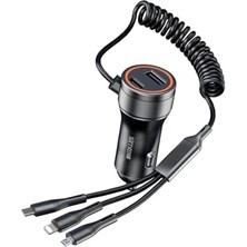 Die Grup 60W Araç Içi Şarj Aleti, 5 Port, Spiral Kablolu, Type-C Micro USB Lightning Uyumlu, 062055