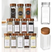 Die Grup 12'li Bambu ve Akasya Kapaklı Cam Baharatlık Seti 120 ml - Doğal Ahşap Kapaklı, Şeffaf Cam, Sağlıklı ve Şık Baharat Kavanozları (Akasya Kapak)