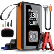 Die Grup Akü Takviye Cihazı ve Dijital Hava Kompresörü Seti 15200 Mah - 150 Psı Taşınabilir Lastik Şişirme Pompası, Powerbank Fonksiyonlu LED Işıldaklı Acil Durum Oto Ekipmanı (Çanta Hediyeli)