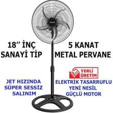 Die Grup Sanayi Tip Metal Vantilatör Sağa Sola 180° Hareketli Süper Serinletici Büyükboy 80W 5 Kanat Pervane 3 Kademe 140CM Uzayıp Kısalan Sağlam Metal Ayak Sessiz Çalışan Enerji Tasarruflu Motor 2 Yıl Garanti