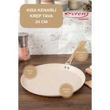 EVREN MUTFAK 30 cm Gold Stone Kısa Kenarlı Krep Tava, Non-Stick Krep Omlet Tavası (Boru Kulp)
