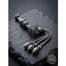 Roza Silver 925 Ayar Gümüş Otantik Işleme Burgu Kafes 3lü Zincir Tesbih Püskülü