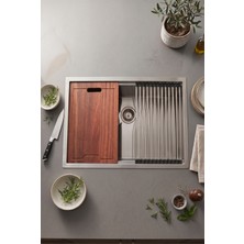 Banyo Master Özel Tasarım Paslanmaz Çelik Evye Seti 56X48 cm Tezgah Üstü Mutfak Evyesi Tam Set