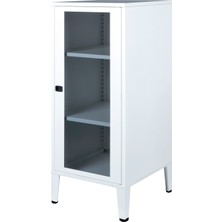 Lande Ziglat Serisi Cam Kapaklı Kilitli Metal Home Office Dolabı Beyaz (RAL 9003) 450x940x450 mm