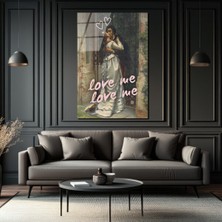 GLAZELLA Love Me Yazılı Romantik Öpücük Cam Tablo