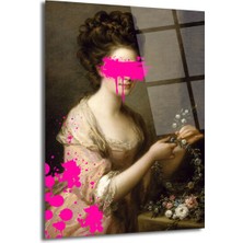 GLAZELLA Modern Dokunuşlu Klasik Kadın Portresi Cam Tablo - Pembe Sanat