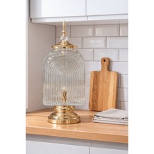 Elta Collection Lüks Cam Şerbetlik Musluklu Içecek Sebili Gold Ayaklı Cam Damacana Şerbet Sunumluk Parti ve Davet Sebili