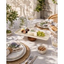 Beige & Stone Ahşap Ayaklı Krem Paslanmaz Çelik Servis - Sunum Tabağı Dikdörtgen 13x33 cm Pasta Meyve Kek Standı