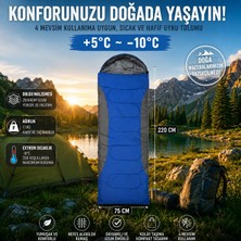 Begin Power 4 Mevsim Uyku Tulumu +5°c -10°c Kamp Uyku Tulumu Nefes Alabilen Kumaş Mavi