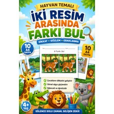 Organik Yolda Hayvan Temalı Fark Bul Etkinliği | 10 A4 Sayfa Eğitici Dikkat ve Görsel Algı Geliştirme Çalışması | 3+ Yaş Çocuk Aktivitesi
