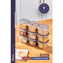Stile Cucina 9'lu Kare Erzak Saklama Kabı Baharatlık Seti 0,55 Litre Etiket Hediyeli Antrasit