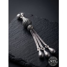 Roza Silver 925 Ayar Gümüş Otantik Işleme Armut Model 3lü Zincir Tesbih Püskülü