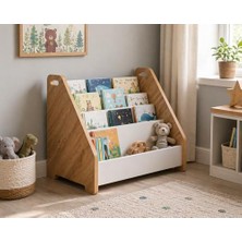 Die Grup Ahşap Yer Kitaplığı 3 Raflı Kapaklı Kitap Standı, Montessori Tarzı Yer Kitap Rafı ve Düzenleyici
