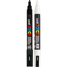 Die Grup Uni  Markör Kalem 3m Set 0.9-1.3 mm Keçe Uçlu, 2'li Set, Siyah/beyaz