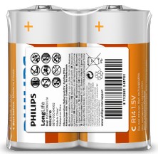 Philips Extra Zinc Chloride D Boy Büyük Boy Pil 1.5V - R20L2F/10 - 2'li Naylon Paket
