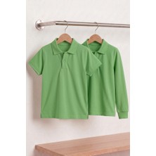 Nacar Store Unisex Çocuk Uzun ve Kısa Kollu Polo Yaka Okul Tişörtü 2\'li Set