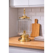 Elta Collection Lüks Cam Şerbetlik Musluklu Içecek Sebili Gold Ayaklı Cam Damacana Şerbet Sunumluk Parti ve Davet Sebili