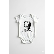 Hazden Atatürk Baskılı % 100 Pamuklu Bebek Çıtçıtlı Body Zıbın - Özel Tasarım Hediye