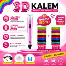 Pembe Renk 3D Kalem 3D Pen Yazıcı Kalem 100+9 Metre Filament Adaptörlü Eğlenceli Tasarım