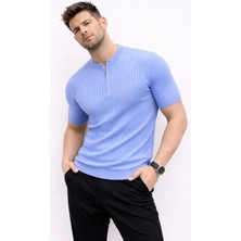 Etiler Collection Erkek Kısa Kol Fitilli Triko T-Shirt Yazlık Hakim Yaka Tişört - Bebek Mavisi