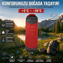 Begin Power 4 Mevsim Uyku Tulumu +5°c -10°c Kamp Uyku Tulumu Nefes Alabilen Kumaş Kırmızı