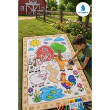 Nizal Home Eğitici Yıkanabilir Tekrar Boyanabilir Çocuk Odası Oyun Matı Boyama Halısı Boya Kalem Seti Hediye