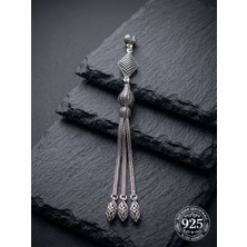 Roza Silver 925 Ayar Gümüş Otantik Işleme Karo Kafes 3lü Zincir Tesbih Püskülü