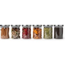 Die Grup Deconox 6’lı Paslanmaz Metal Vakum Kapaklı Cam Baharatlık Seti, Hava Almaz Silikon Contalı Lüks Erzak Saklama Kabı, Modern Mutfak Düzenleyici Kavanoz 200ML-250ML-325ML Seçenekli (250ML - 6,5CM-10CM)