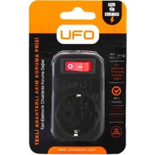 Die Grup Ufo Tekli Akım Korumalı Anahtarlı Priz 16A 250V, Max 3500W Aşırı Yük Koruması (Siyah)