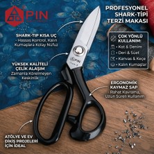 Pin Profesyonel Shark Tipi Kumaş Makası - Deri, Kot, Keçe Kesimi Için Kısa Uçlu Terzi Makası