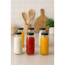 Die Grup 6 Adet 250 ml Beslenme Şeffaf Meyve Suyu, Meşrubat, Limonata Şişesi Metal Kapaklı 250 cc Şişe (Siyah)