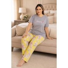 Ebru Tesettür Desenli Büyük Beden Pijama Takımı Gri