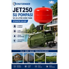 SCHUTZENGER JET250 Su Motoru 1.5 Hq Hidrafor Otomatik 24 Litre Tank Küre 4 Kat Daire 50 mt Dik Atar Su Pompası Bakır 5 Parça