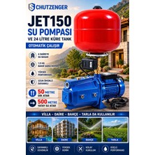SCHUTZENGER JET150 Mavi Su Hidraforu Basınçlı Su Pompası 24 Litre Tank Otomatik 1.5 Hp 500 mt Yatay Su Atar Ikili Set