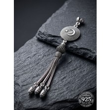 Roza Silver 925 Ayar Gümüş Otantik Işleme Ay Yıldız 3lü Zincir Tesbih Püskülü
