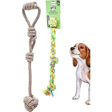 Die Grup Köpek Oyuncağı Renkli Çekiştirmeli Halat Pamuk - Köpek Isırma Kemirme Oyuncağı Top Diş Ipi (1 Adet, 2'li Oyuncak Seti)
